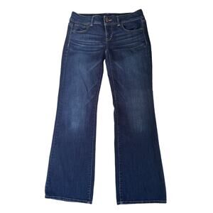 American Eagle Jeans Women Sz 10 Slim Boot Low Rise Distressed Stretch Dark Wash
